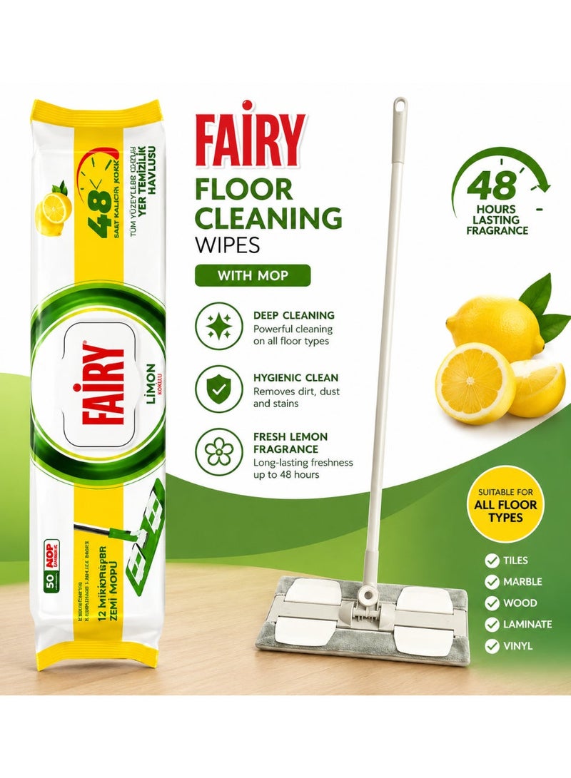 Fairy Ergonomic Floor Mop + Fairy Lemon-Scented Giant Floor Wipes - Image 1