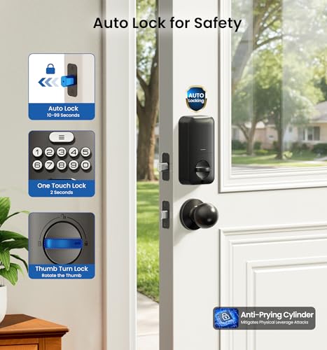 Veise Fingerprint Door Lock with 2 Knobs - Keyless Entry Door Lock with Handle, Electronic Keypad Deadbolt, Smart Front Handle Set, Auto-Locking, Waterproof, Easy Installation, Matte Black - Image 4