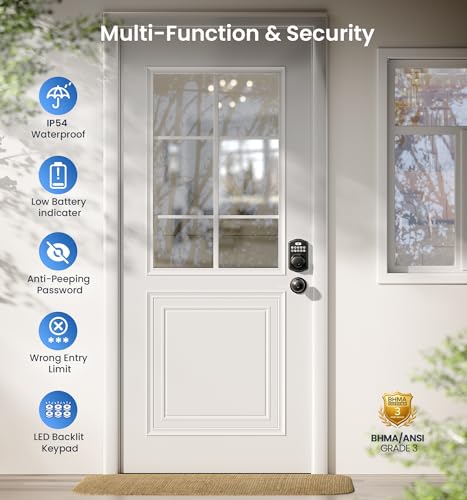 Veise Fingerprint Door Lock with 2 Knobs - Keyless Entry Door Lock with Handle, Electronic Keypad Deadbolt, Smart Front Handle Set, Auto-Locking, Waterproof, Easy Installation, Matte Black - Image 5