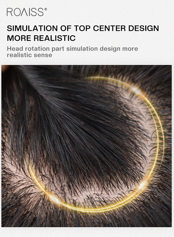 roaiss Men's Hair Layered Toupee, Natural Black Hair Pieces Short Wig Real Human Hair Topper Clip for Male for Covering White or Loss Hair, Hair Extensions Daily Wear - Image 4