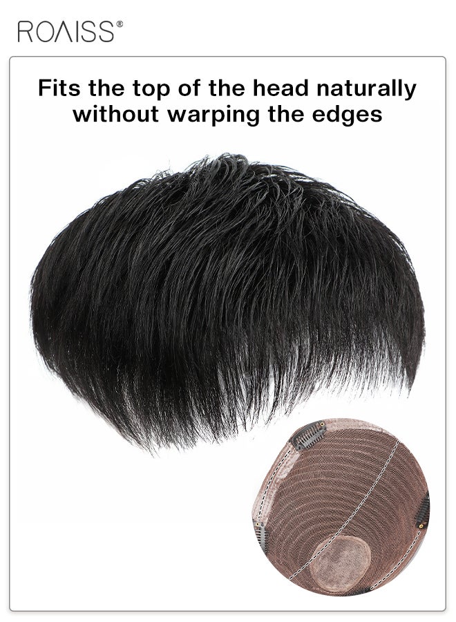 roaiss Men's Hair Layered Toupee, Natural Black Hair Pieces Short Wig Real Human Hair Topper Clip for Male for Covering White or Loss Hair, Hair Extensions Daily Wear - Image 2