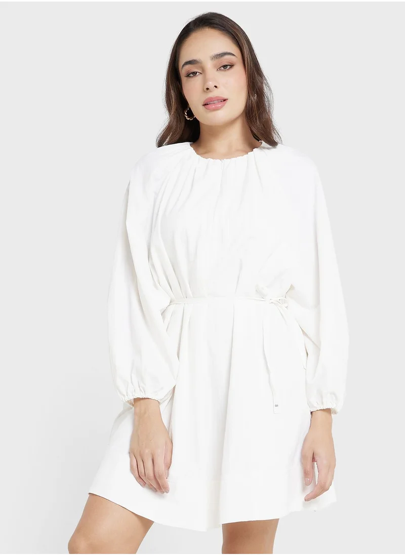 French Connection Puff Sleeve Ruched Waist Dress