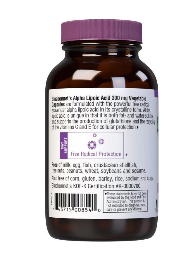Bluebonnet كبسولات ألفا ليبويك أسيد النباتية، 300 ملغ، 60 حبة، بيضاء - Image 3
