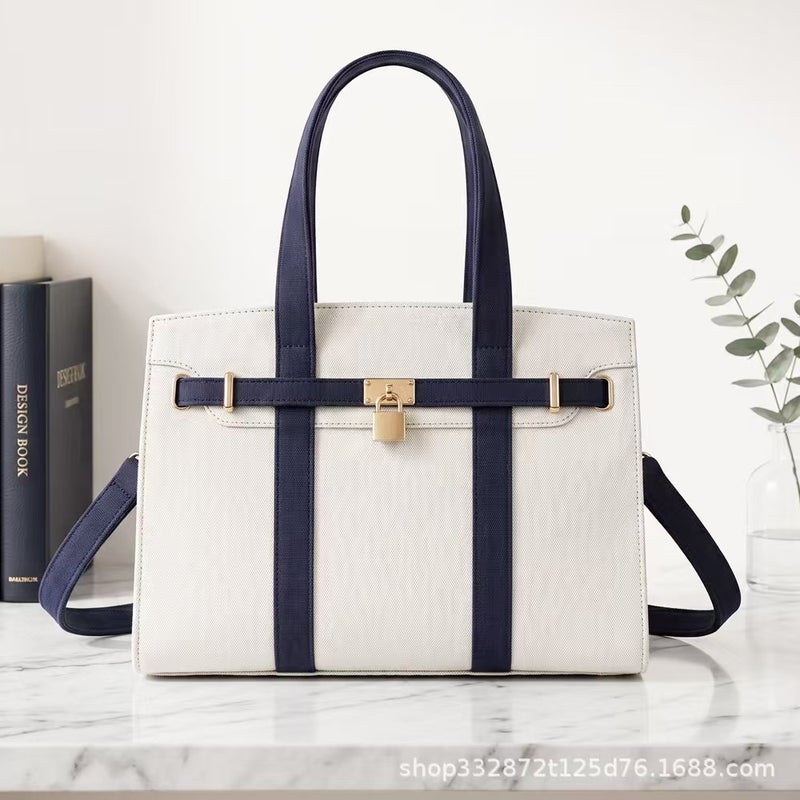 Canvas Color Block Tote Bag - Image 1