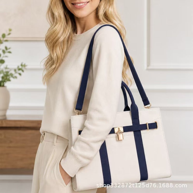 Canvas Color Block Tote Bag - Image 3