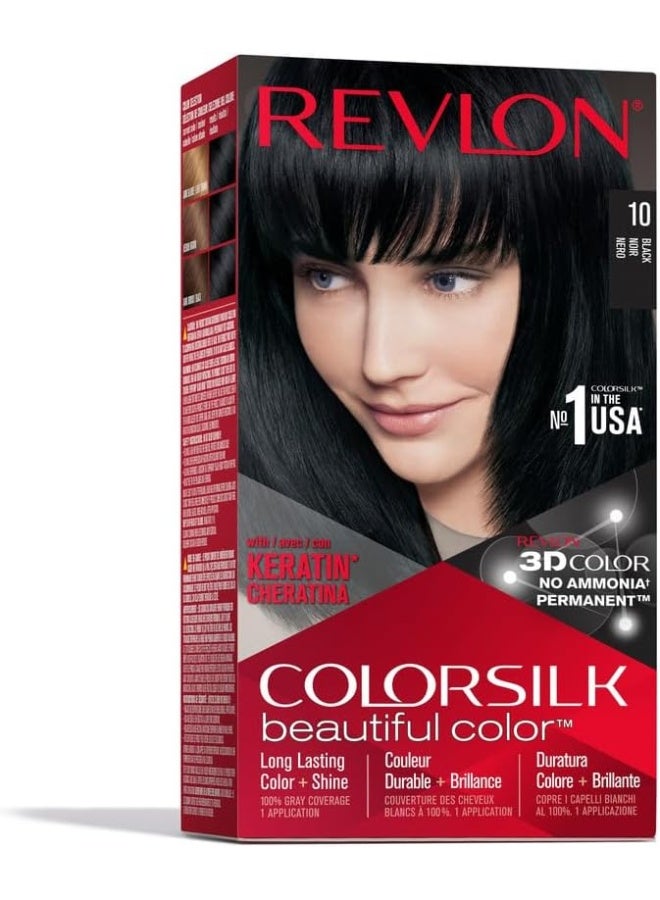 Revlon Colorsilk Beautiful Color, Permanent Hair Dye with Keratin, 100% Gray Coverage, Ammonia Free, 10 Black - Image 1