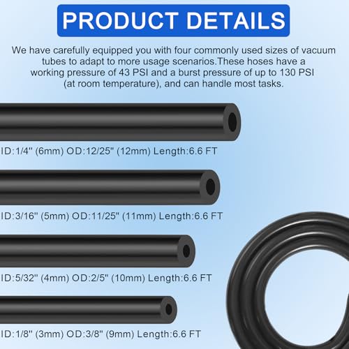 YIENFBEV 84 PCS Vacuum Lines Automotive Kit, 6.6FT Silicone Vacuum hoses (1/4", 3/16", 5/32", 1/8") with 80 Vacuum Line Connectors, Engine Vacuum Hose Kit for Automotive Replacement Vacuum Hoses - Image 2