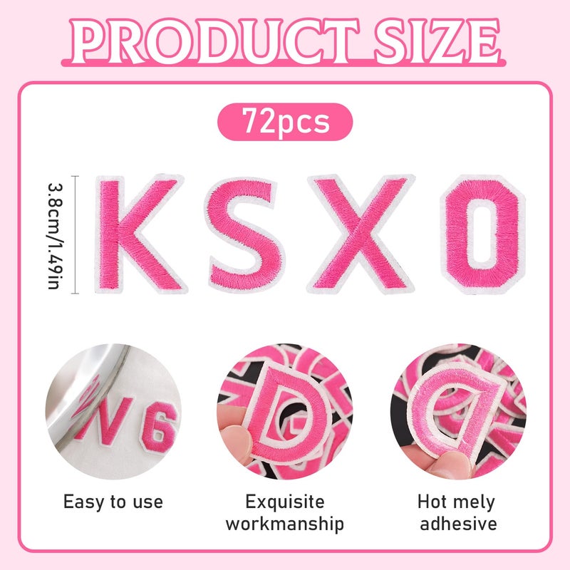 RF-patch 72 Pcs Iron on Letters for Fabric, Alphabet Embroidered Patch A-Z, Number Patch 0-9, Iron on Letters and Numbers for Clothes, Hat, Jeans(Pink) - Image 2