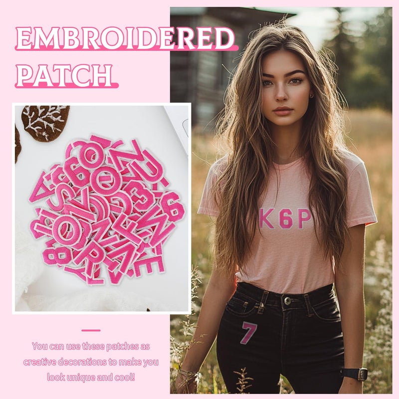 RF-patch 72 Pcs Iron on Letters for Fabric, Alphabet Embroidered Patch A-Z, Number Patch 0-9, Iron on Letters and Numbers for Clothes, Hat, Jeans(Pink) - Image 3