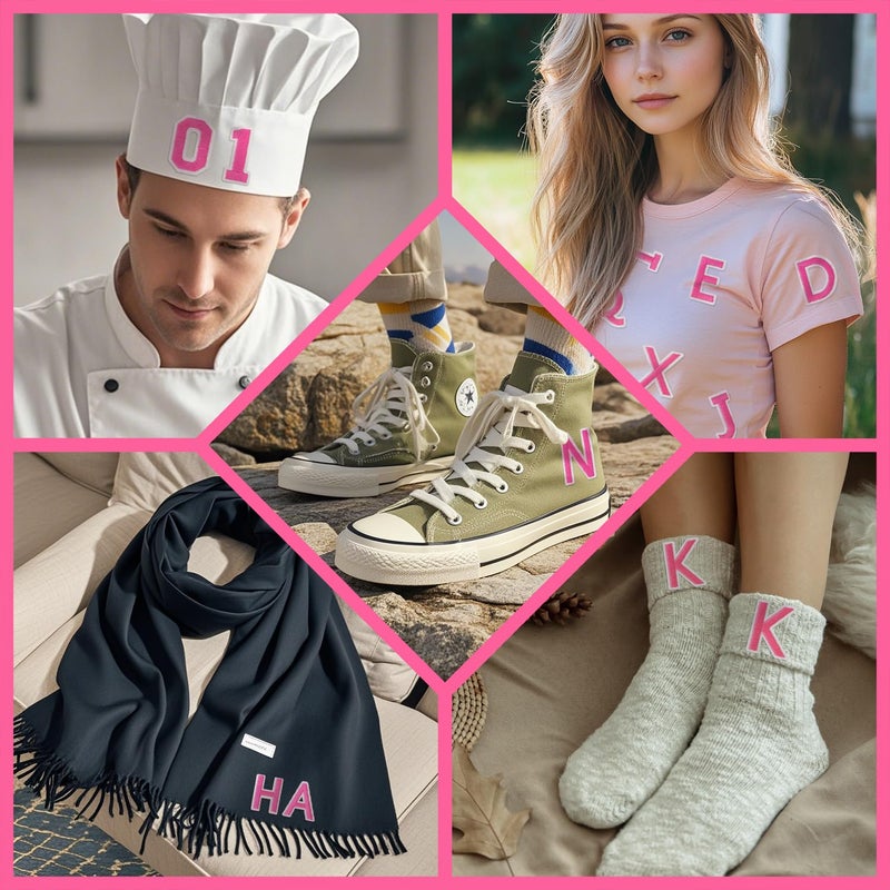 RF-patch 72 Pcs Iron on Letters for Fabric, Alphabet Embroidered Patch A-Z, Number Patch 0-9, Iron on Letters and Numbers for Clothes, Hat, Jeans(Pink) - Image 4