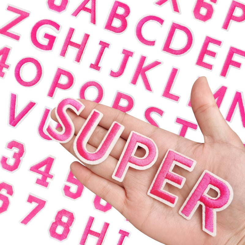 RF-patch 72 Pcs Iron on Letters for Fabric, Alphabet Embroidered Patch A-Z, Number Patch 0-9, Iron on Letters and Numbers for Clothes, Hat, Jeans(Pink) - Image 1