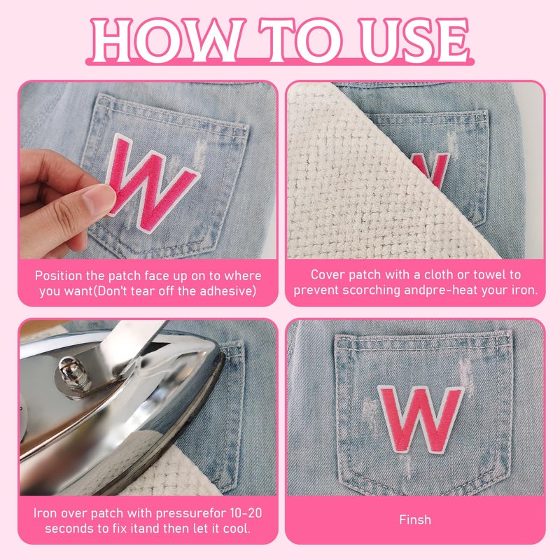 RF-patch 72 Pcs Iron on Letters for Fabric, Alphabet Embroidered Patch A-Z, Number Patch 0-9, Iron on Letters and Numbers for Clothes, Hat, Jeans(Pink) - Image 5