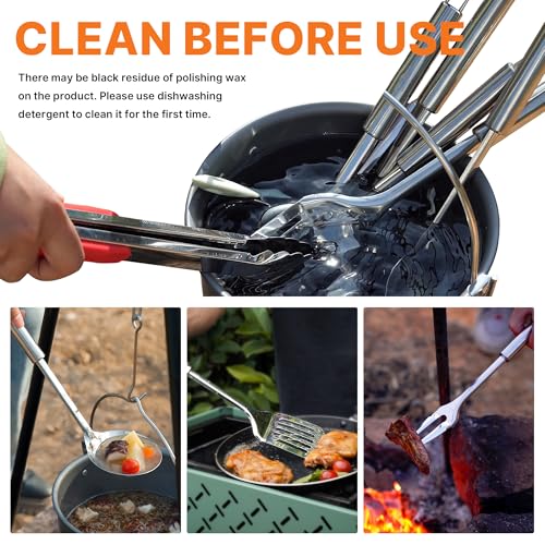 GAIALOOP Camping Cooking Utensils Set 16 PCS Camp Kitchen Cookware Kit with Organizer Bag, Portable RV Camping Essentials Camper Must Haves for Cookouts Open Fire Pit - Image 5