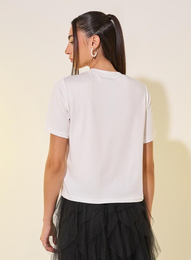 Take Two Women White Slogan Print Regular Fit Shirt - Image 4