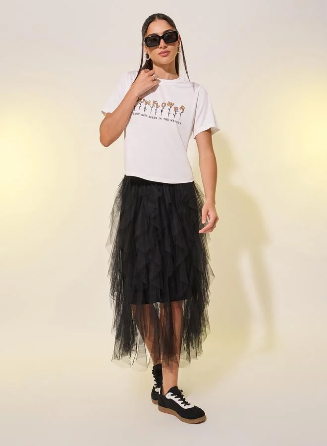 Take Two Women White Slogan Print Regular Fit Shirt