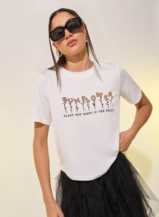 Take Two Women White Slogan Print Regular Fit Shirt