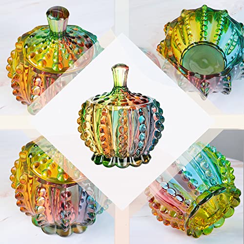 Joeyan 6 oz Colorful Embossed Glass Jars with Lid - Crystal Glass Candy Dishes - Iridescent Candy Jars Jewelry Box for Wedding, Party, Buffet Decorative - Image 3