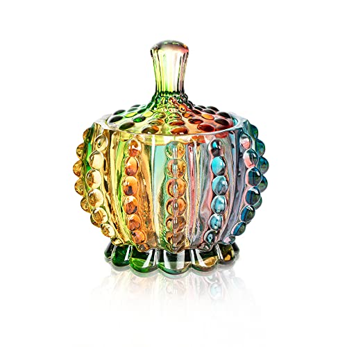 Joeyan 6 oz Colorful Embossed Glass Jars with Lid - Crystal Glass Candy Dishes - Iridescent Candy Jars Jewelry Box for Wedding, Party, Buffet Decorative - Image 1