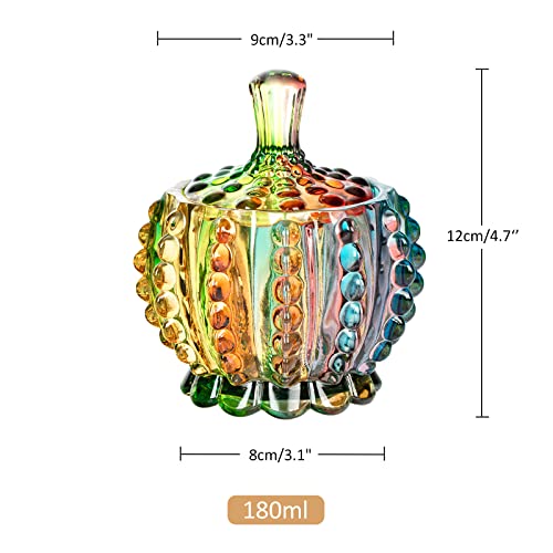 Joeyan 6 oz Colorful Embossed Glass Jars with Lid - Crystal Glass Candy Dishes - Iridescent Candy Jars Jewelry Box for Wedding, Party, Buffet Decorative - Image 2