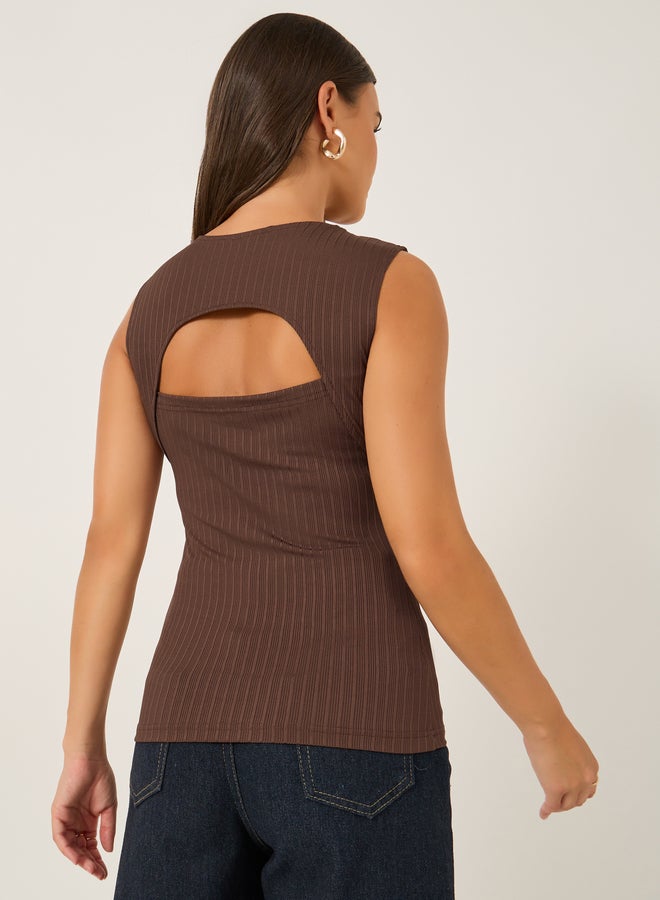 Styli Ribbed Cut Out Detail Sleeveless Top with Twist Front  - Image 5
