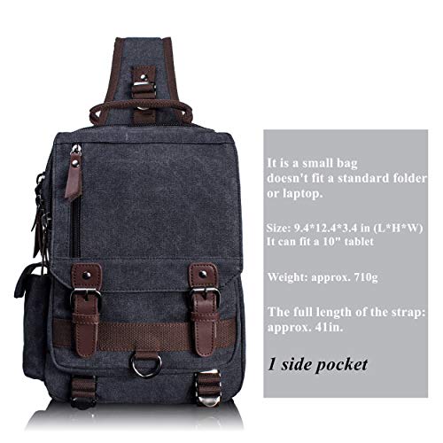 Leaper Retro Crossbody Bag Sling Bag Canvas Messenger Bag for Men Women Shoulder Bag Crossbody Handbags Satchel Black, M - Image 2