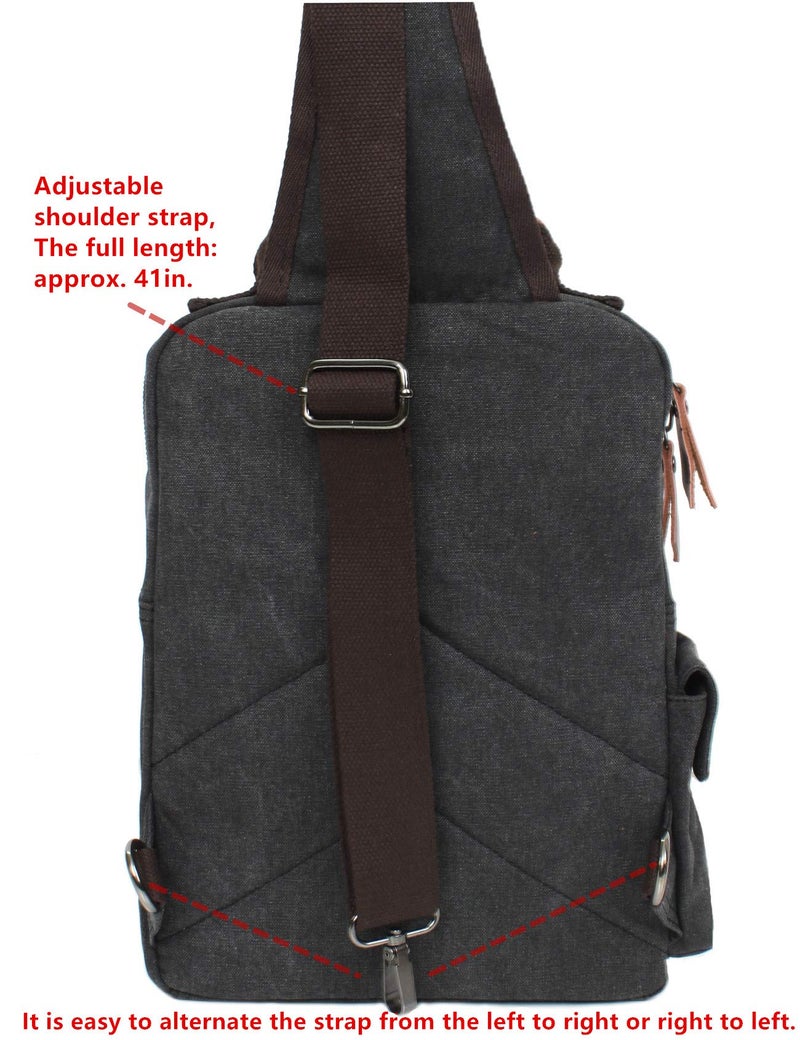 Leaper Retro Crossbody Bag Sling Bag Canvas Messenger Bag for Men Women Shoulder Bag Crossbody Handbags Satchel Black, M - Image 5
