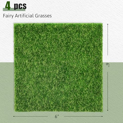 Shindel 4 Packs Fake Grass Decor for Crafts, 6" x 6" Fairy Artificial Moss for Miniature Garden, Dollhouse Accessories Diorama Supplies DIY Decoration - Image 2