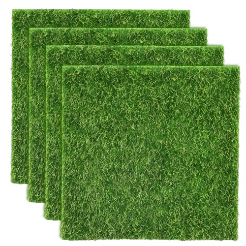 Shindel 4 Packs Fake Grass Decor for Crafts, 6" x 6" Fairy Artificial Moss for Miniature Garden, Dollhouse Accessories Diorama Supplies DIY Decoration - Image 1
