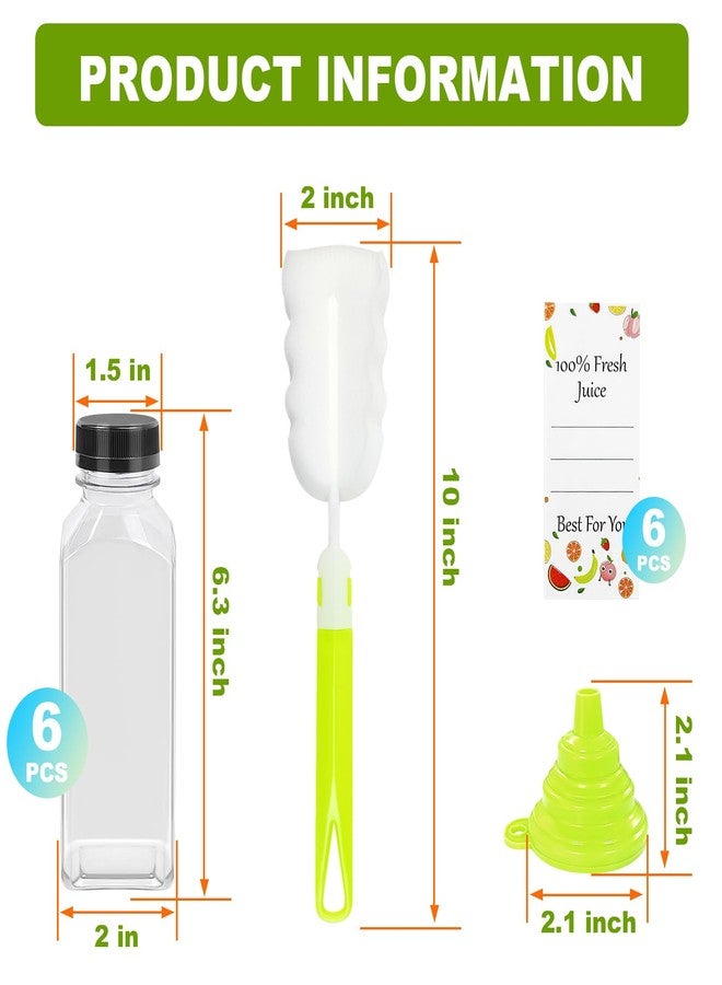 JOBVERT 12OZ Plastic Juice Bottles with Caps,6pcs Clear Water Bottle with Labels and Brush,Reusable Leak Proof Sealing Cover for Juice, Milkshake, Homemade Drinks - Image 2