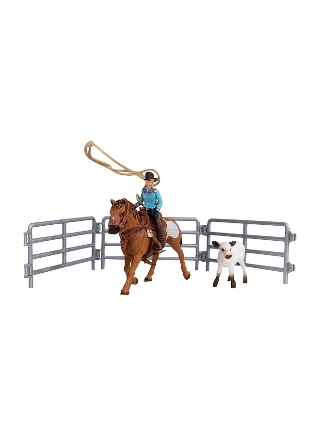 Schleich Farm World Cowgirl Team Roping Fun Figure With Accessories  - Image 2