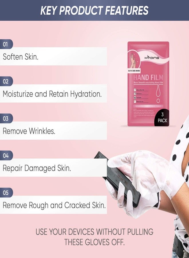 MASHELE Cosmetic Hydrating & Moisturizing Therapy Gloves Masks Spa Combo 3pk for Cracked Dry Rough Skin Hand Treatment - Rose Oil Extract and Hyaluronic Acid, for Women or Men, 3 Pairs (Rose, 3 pack) - Image 5