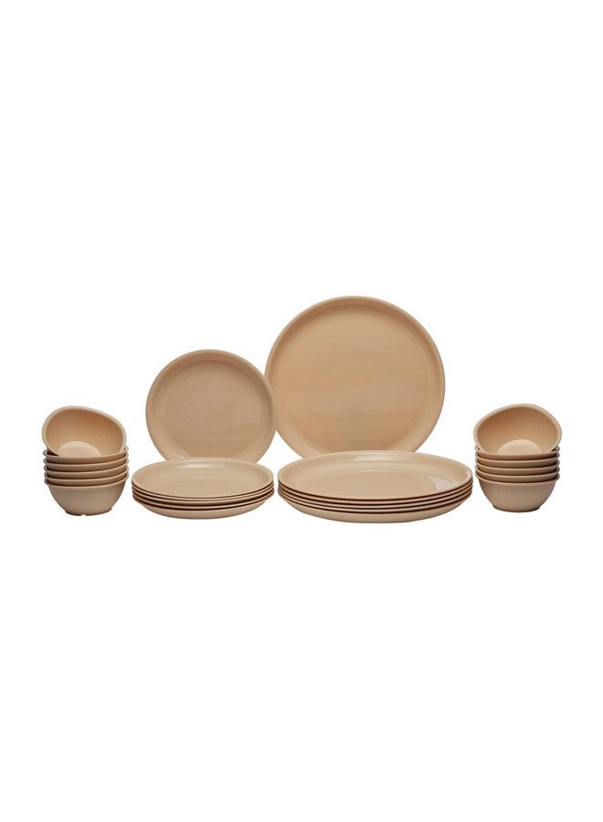 Gluman Round Plastic Dinner Set | Plastic Unbreakable Dinner Set | Big Plates Set of 6, Quarter Plates Set of 6 & 12 Pieces Katori | 100% Food Grade | Microwave, Dishwasher & Freezer Safe (Beige) - Image 1