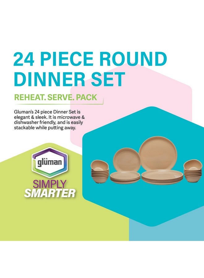 Gluman Round Plastic Dinner Set | Plastic Unbreakable Dinner Set | Big Plates Set of 6, Quarter Plates Set of 6 & 12 Pieces Katori | 100% Food Grade | Microwave, Dishwasher & Freezer Safe (Beige) - Image 2