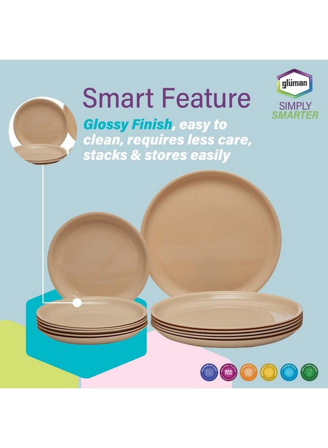 Gluman Round Plastic Dinner Set | Plastic Unbreakable Dinner Set | Big Plates Set of 6, Quarter Plates Set of 6 & 12 Pieces Katori | 100% Food Grade | Microwave, Dishwasher & Freezer Safe (Beige) - Image 4