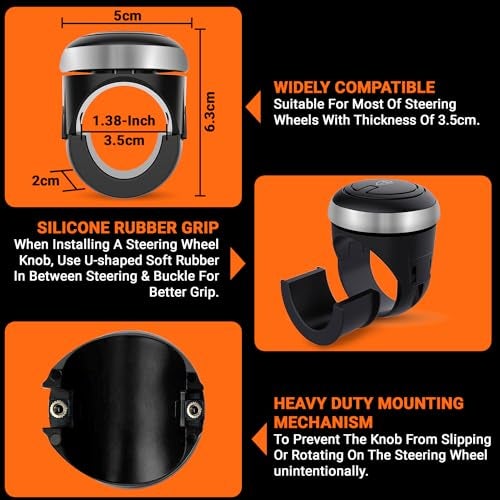 Tukzer Universal Car Steering Wheel Spinner Knob for All Vehicles Driving/Turning Helper | 360° Smooth Rotation Booster Handle Control| High-Strength Metal Ball Bearing, Anti-Slip Silicone Surface - Image 2