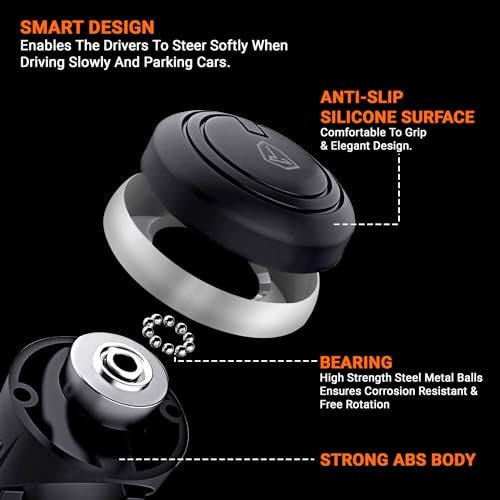 Tukzer Universal Car Steering Wheel Spinner Knob for All Vehicles Driving/Turning Helper | 360° Smooth Rotation Booster Handle Control| High-Strength Metal Ball Bearing, Anti-Slip Silicone Surface - Image 4