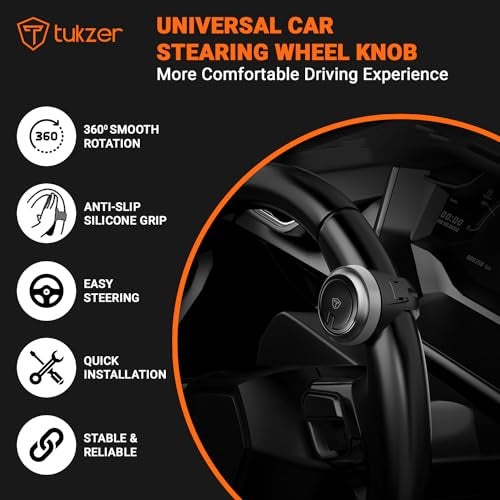 Tukzer Universal Car Steering Wheel Spinner Knob for All Vehicles Driving/Turning Helper | 360° Smooth Rotation Booster Handle Control| High-Strength Metal Ball Bearing, Anti-Slip Silicone Surface - Image 3
