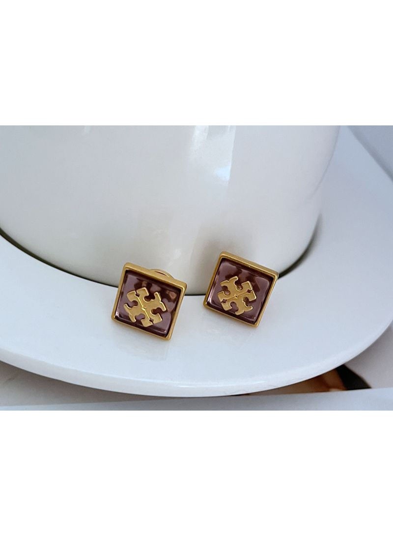 Burch Tory  Women's Lacquered Raised Logo Stud Earrings - Image 2