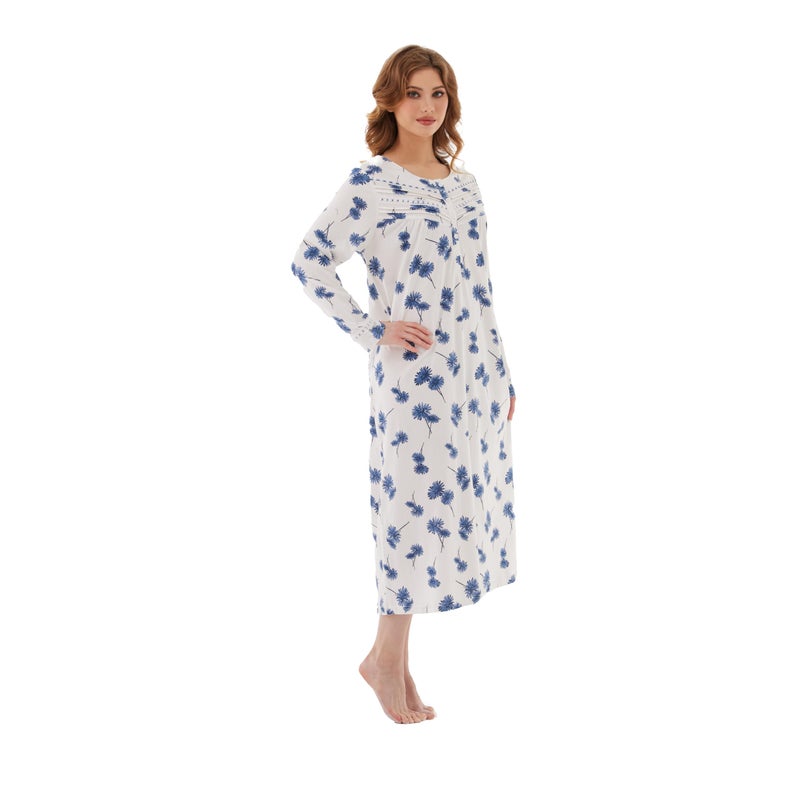 Keyocean Women Nightgowns, Soft Cotton Comfortable Long Sleeves Ladies Nightdress, Blue Danderlion, XX-Large (XXL) - Image 5