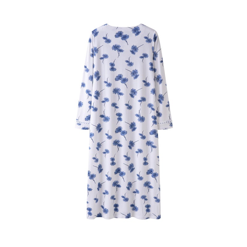 Keyocean Women Nightgowns, Soft Cotton Comfortable Long Sleeves Ladies Nightdress, Blue Danderlion, XX-Large (XXL) - Image 2