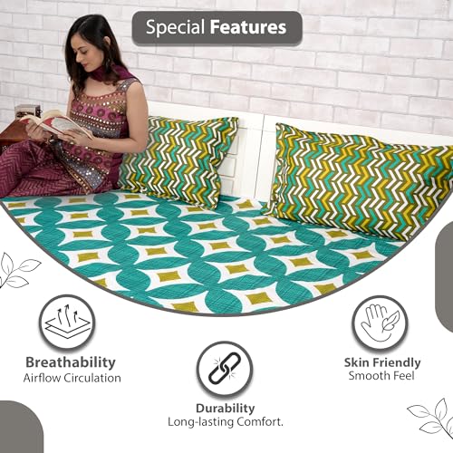 Divine Casa 144 TC 100% Cotton Single Bedsheet with 1 Pillow Cover | Skin-Friendly Fabric for Everyday Comfort | 223 X 145 CM | Geometric Pattern | Blue Bird - Image 4