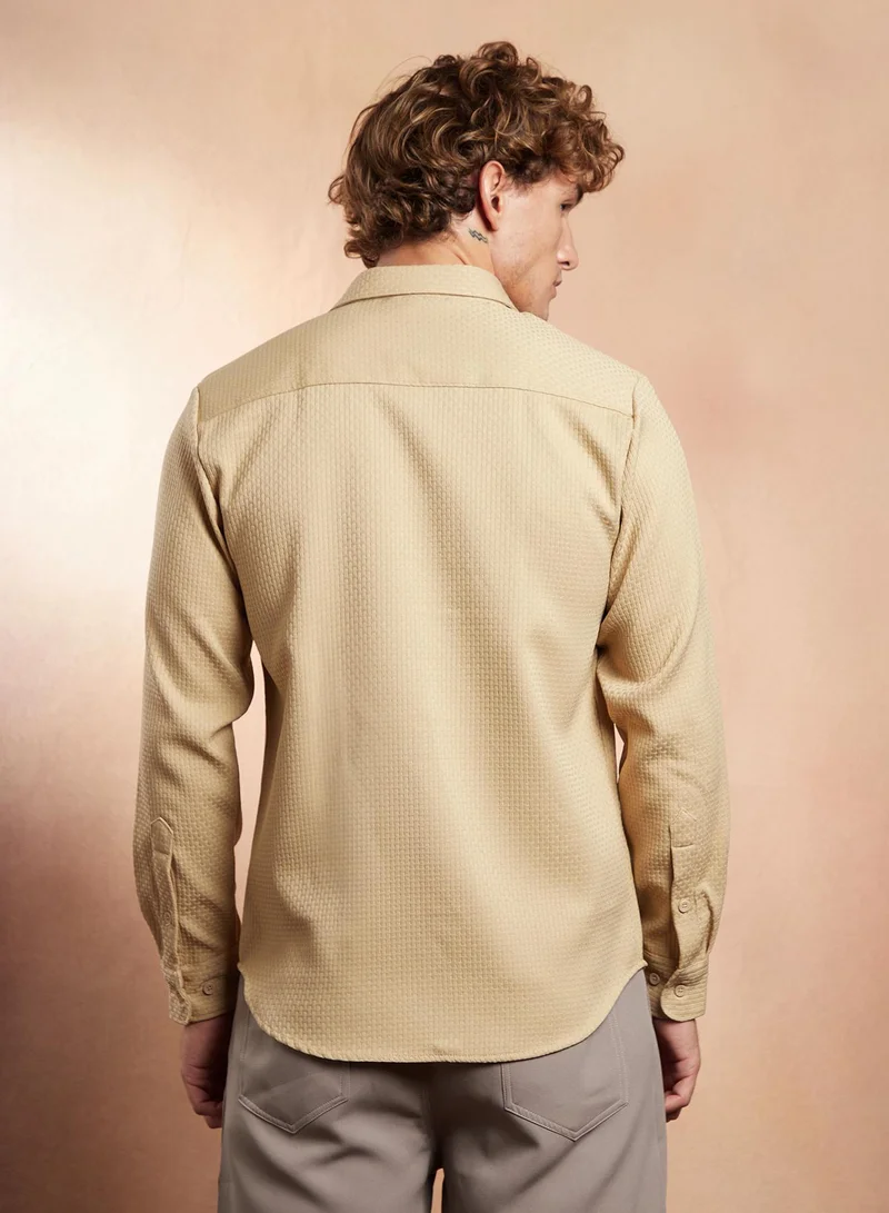 CAHOOT  Men's Sand Beige Interweave-Tactile Shirt for Men | Best Price UAE