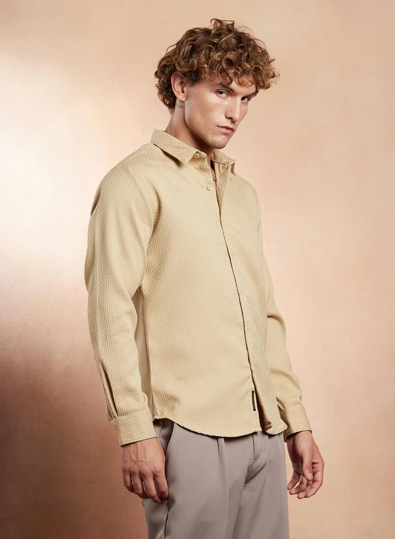 CAHOOT  Men's Sand Beige Interweave-Tactile Shirt for Men | Best Price UAE