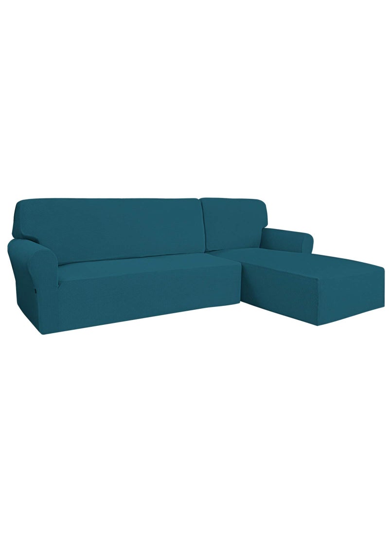 Easy-Going EasyGoing Stretch Sofa Slipcover 2 Pieces LShaped Sofa Cover Sectional Couch Cover for Living Room Jacquard Fabric Chaise Lounge Slipcover with Elastic Bottom for Dogs PetsLargePeacock Blue 