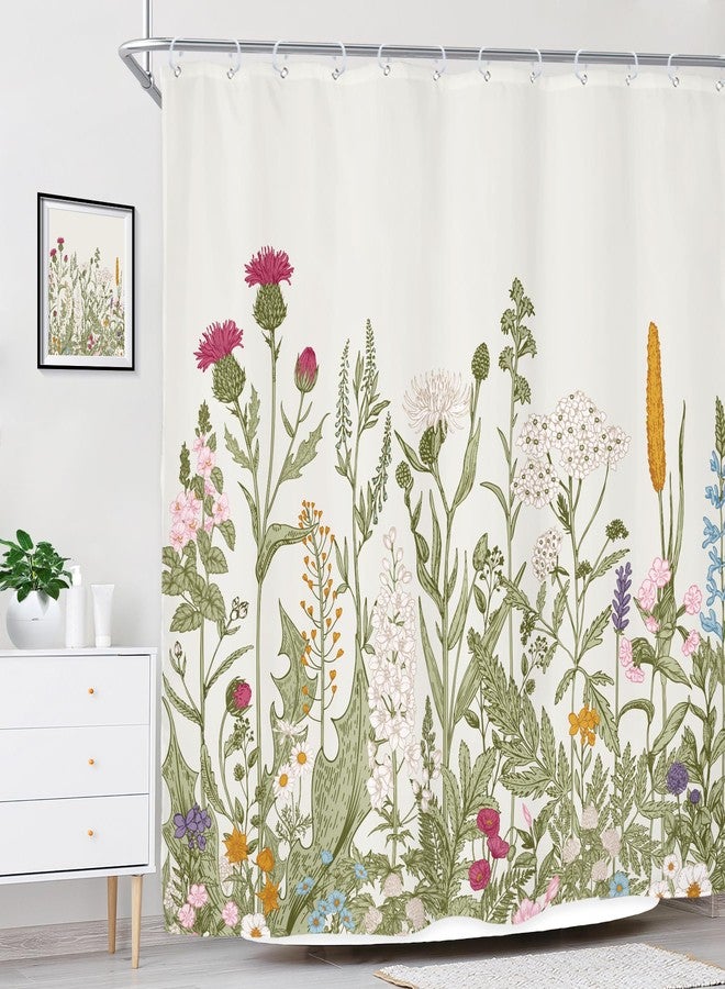 Riyidecor Wildflower Botanical Shower Curtain for Bathroom Decor 72Wx72H Inch Floral Flower Plant Herbs Sage Green Leaves Decorative Bath Set Bathroom Accessories Fabric Waterproof 12 Pack Hooks - Image 3