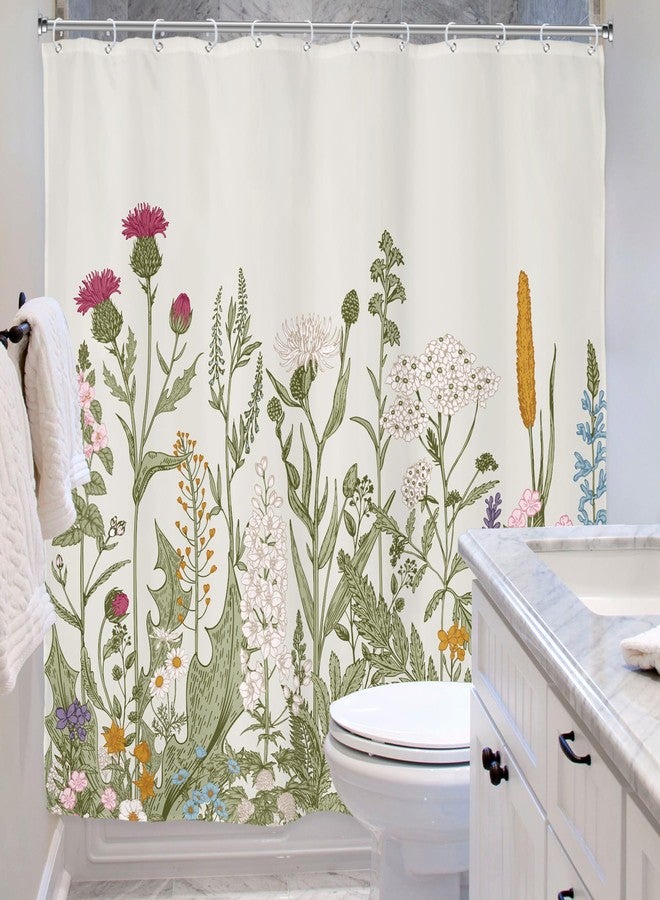 Riyidecor Wildflower Botanical Shower Curtain for Bathroom Decor 72Wx72H Inch Floral Flower Plant Herbs Sage Green Leaves Decorative Bath Set Bathroom Accessories Fabric Waterproof 12 Pack Hooks - Image 4