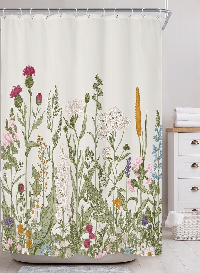 Riyidecor Wildflower Botanical Shower Curtain for Bathroom Decor 72Wx72H Inch Floral Flower Plant Herbs Sage Green Leaves Decorative Bath Set Bathroom Accessories Fabric Waterproof 12 Pack Hooks - Image 2