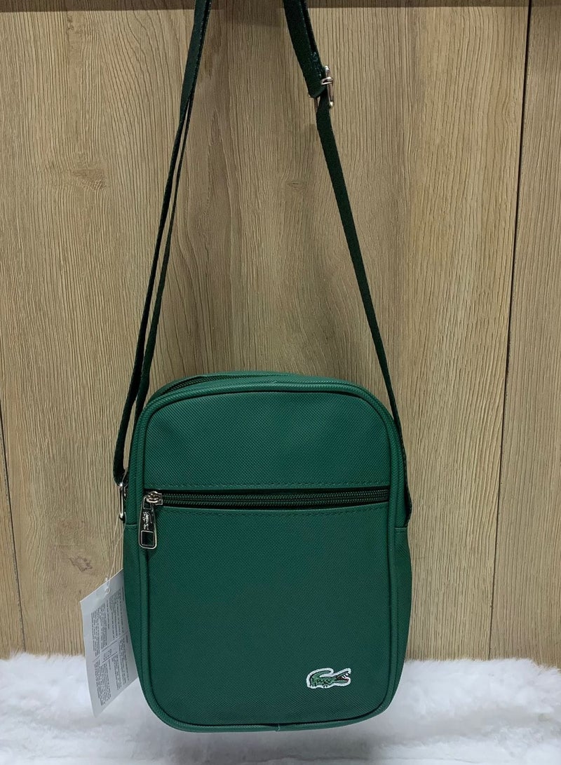 LACOSTE Buy LCST Men's Small Flat Bag Covered in Green Canvas - Image 1
