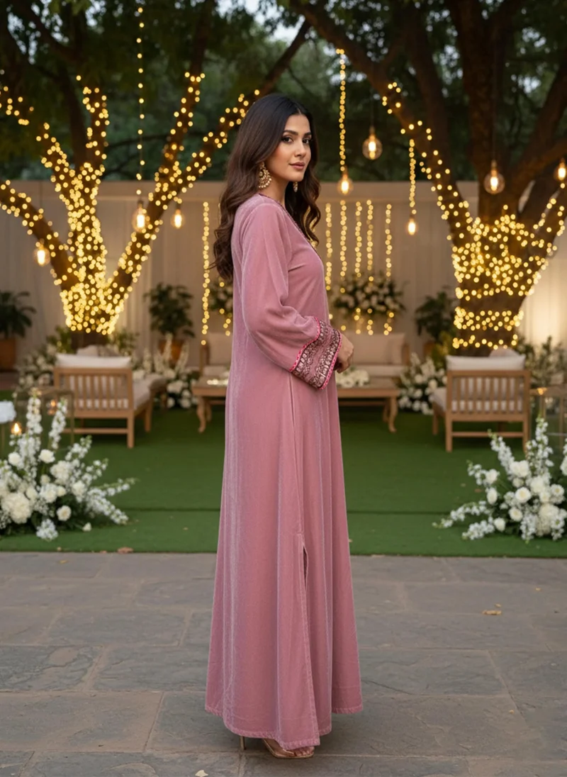 trueBrowns trueBrowns Pink Velvet  Straight Maxi  Dress