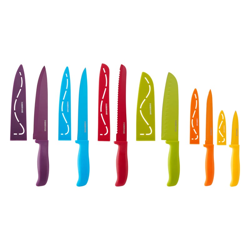 Farberware 12Piece NonStick Resin DishwasherSafe Kitchen Knife Set with CustomFit Blade Covers RazorSharp Multicolor